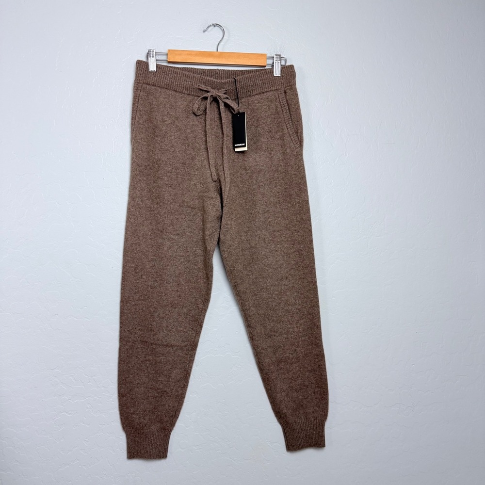Monrow Women Brown 100% Cashmere Knit Jogger Pants Drawstring Waist Size M New